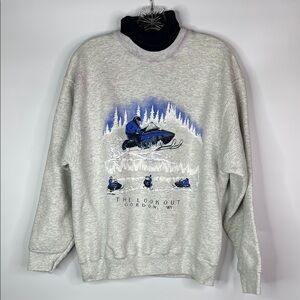 Vintage Art Unlimited Snowmobile The Look out Gordon, WI Gray Sweatshirt Large